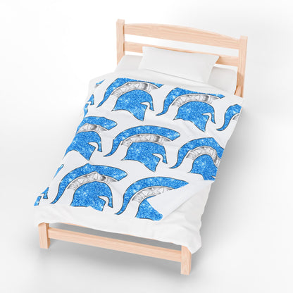 Spartan Blue Bling Logo Velveteen Plush Blanket