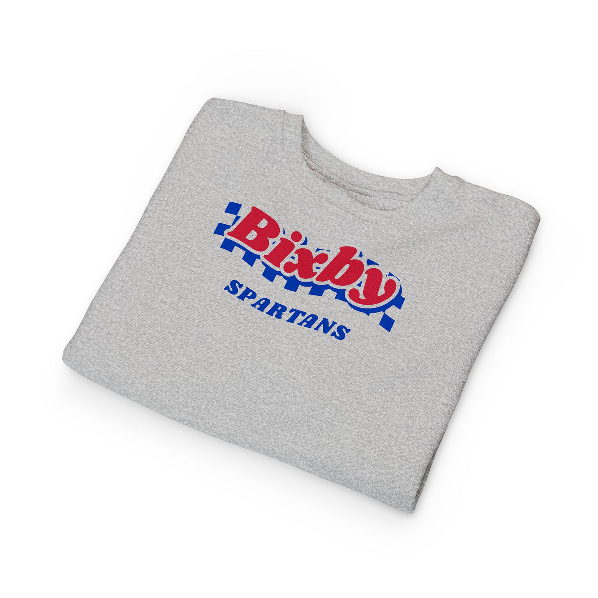 Bixby Spartans Retro Blue Checkered Script Toddler Sweatshirt – Little Spartan Vintage Crewneck