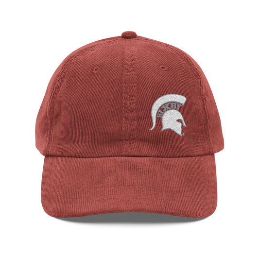 Embroidered White Spartan Logo Corduroy Cap — Vintage Rust Spartan Helmet