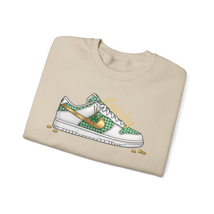 Sneaker Lucky Adult Gildan Crewneck Sweatshirt — Green Plaid Shoe Graphic
