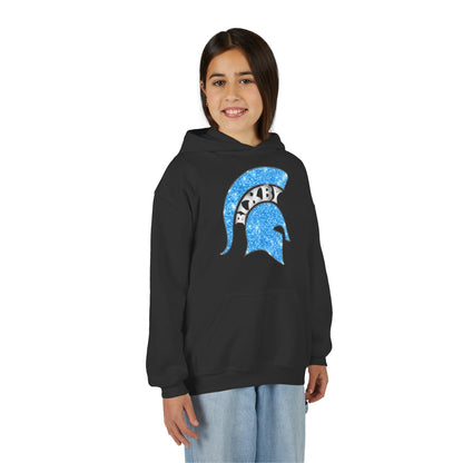 Bixby Spartan Blue Helmet Bling Youth Gildan Hoodie