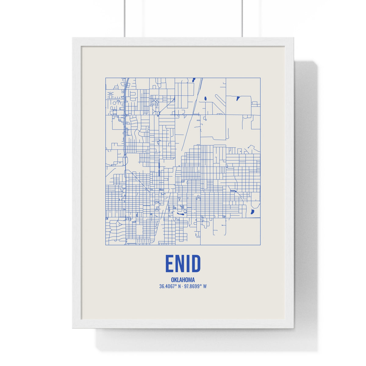 Enid Street Map Framed Print, Royal Blue on Cream