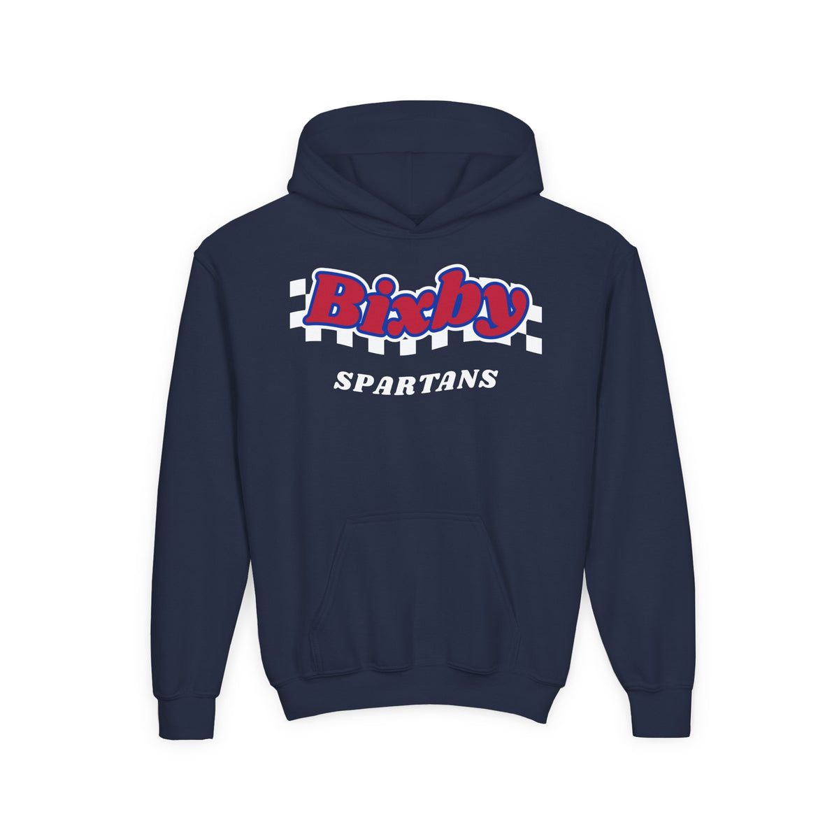 Bixby Spartans Retro Script Checkered Youth Hoodie – Kids Game Day Hoodie