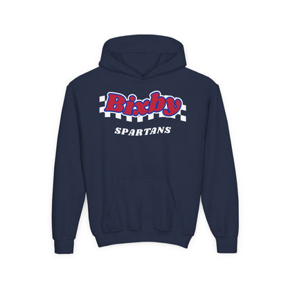Bixby Spartans Retro Script Checkered Youth Hoodie – Kids Game Day Hoodie