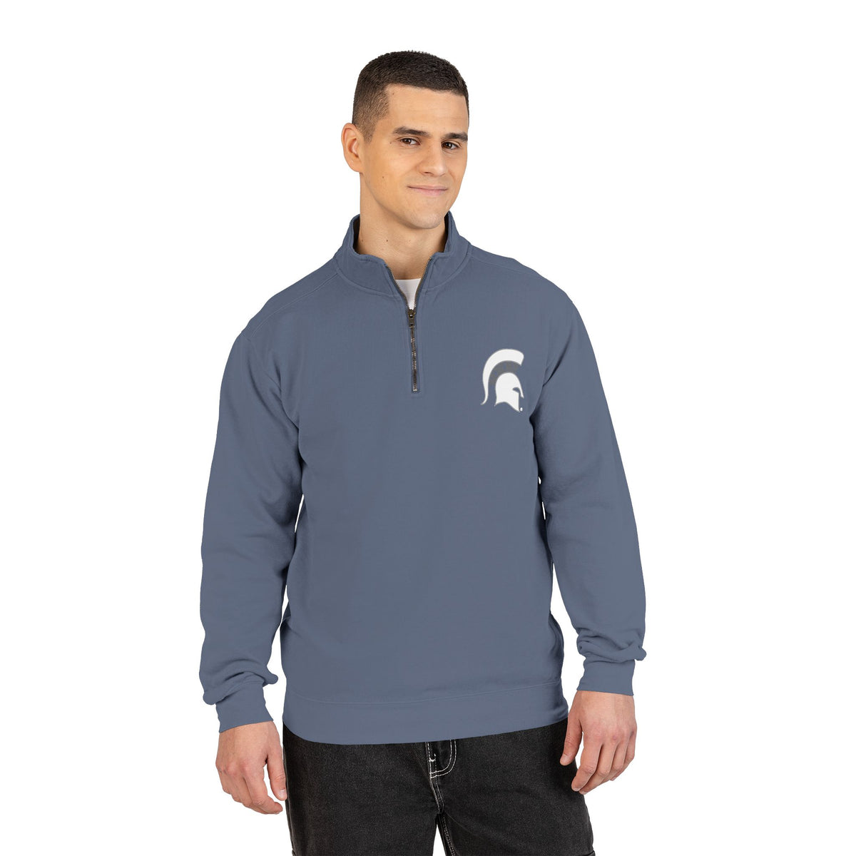 Bixby Spartans White Helmet Quarter-Zip Pullover Comfort Colors Tee