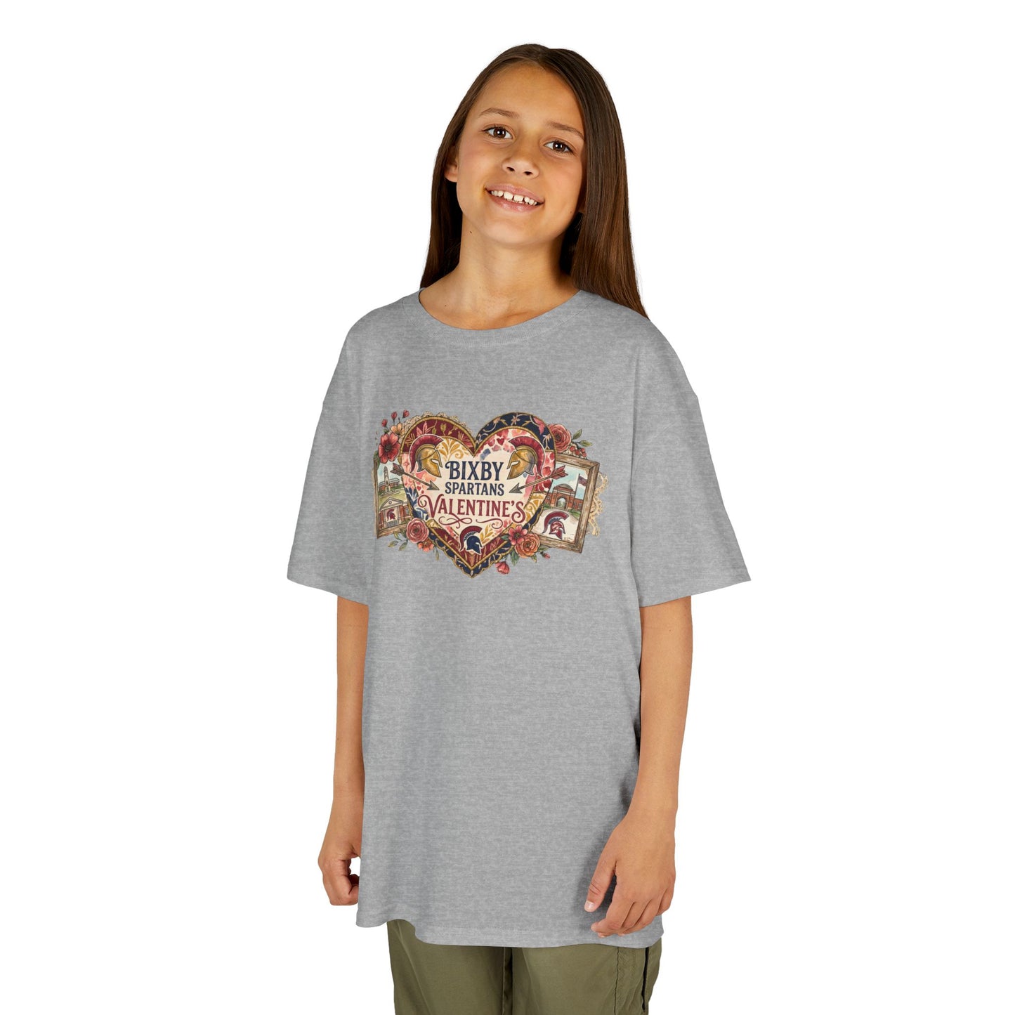 Bixby Spartans Youth Valentine's Vintage Heart Gildan Tee