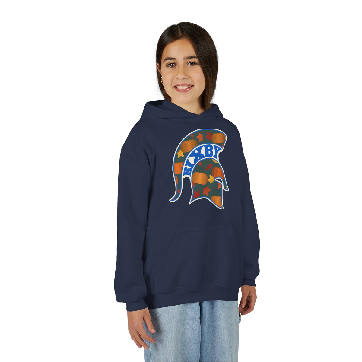 Bixby Spartans Pumpkin Patch Helmet Youth Hoodie – Kids Fall Game Day Hoodie