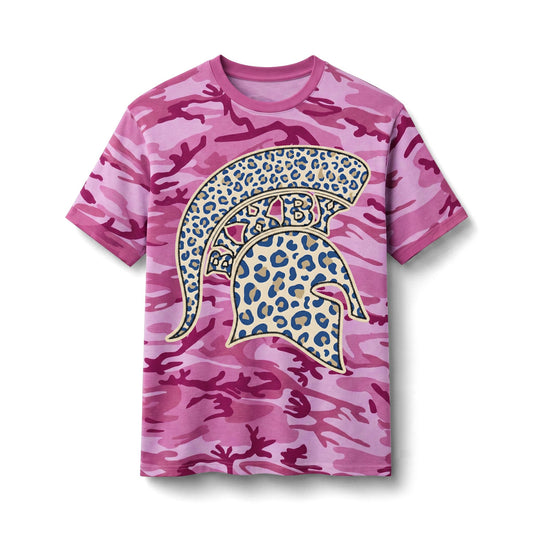 Bixby Spartans Camo Leopard Spartan - Kids' Army Green Graphic T‑ Tee