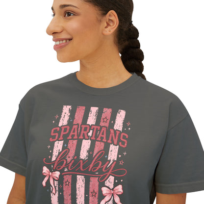 Spartans Bixby Women's Boxy Tee Pink Vintage Stripe Cheer Shirt