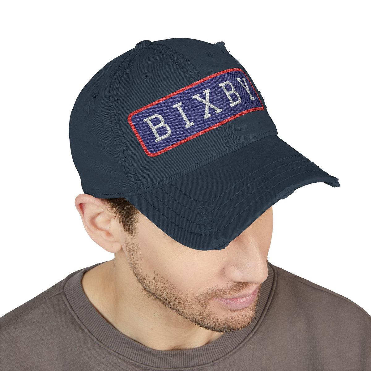 Bixby Spartans Distressed Dad Hat, Embroidered BIXBY Bar