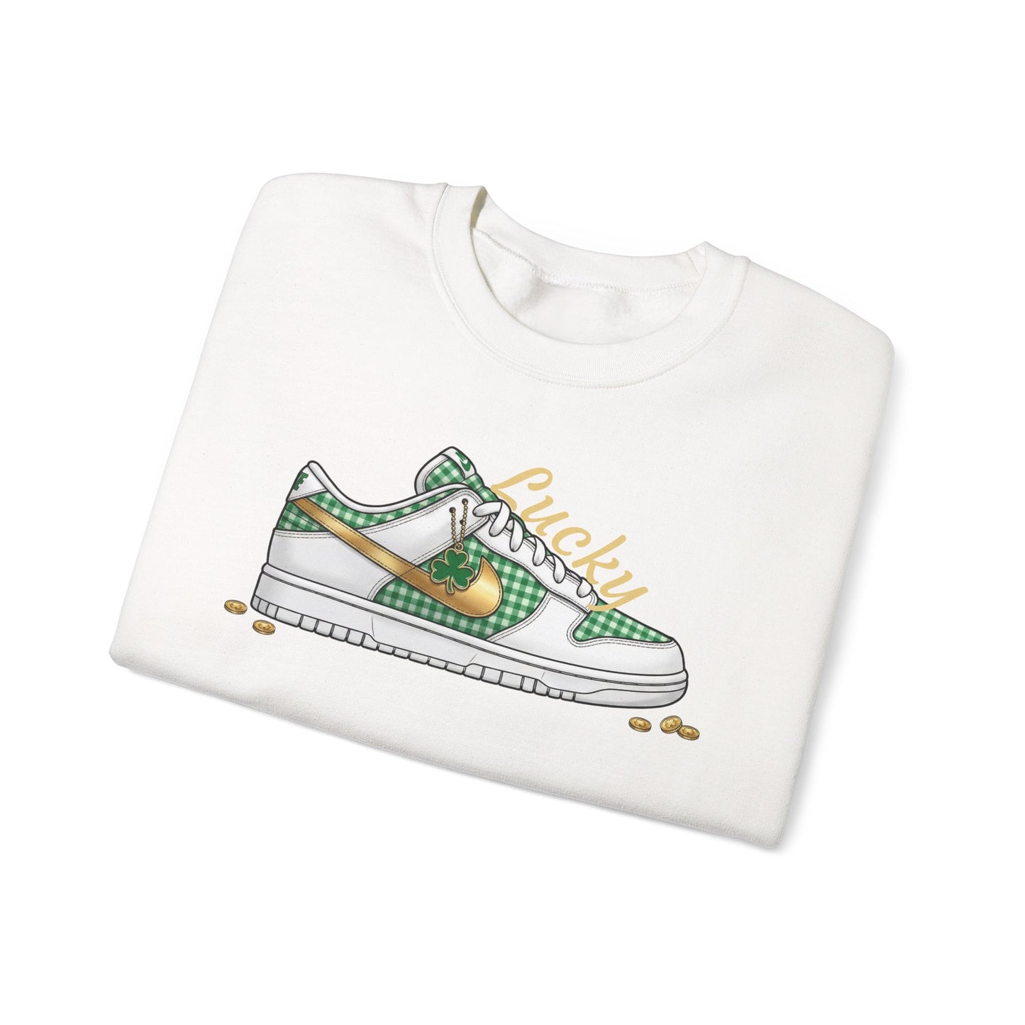 Sneaker Lucky Adult Gildan Crewneck Sweatshirt — Green Plaid Shoe Graphic