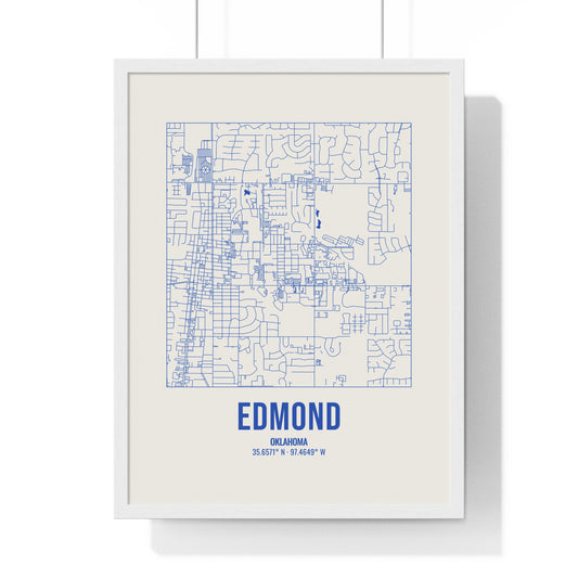 Edmond Street Map Framed Print, Royal Blue on Cream