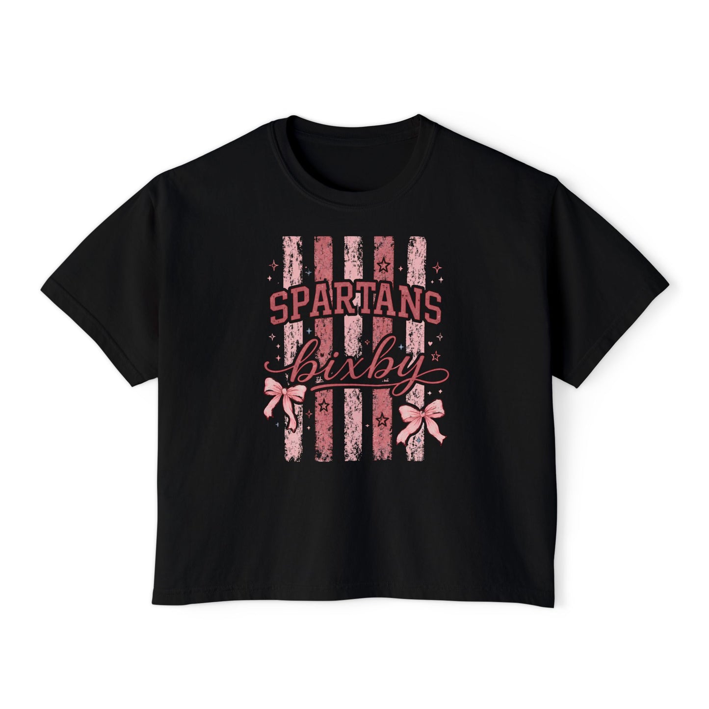 Spartans Bixby Women's Boxy Tee Pink Vintage Stripe Cheer Shirt