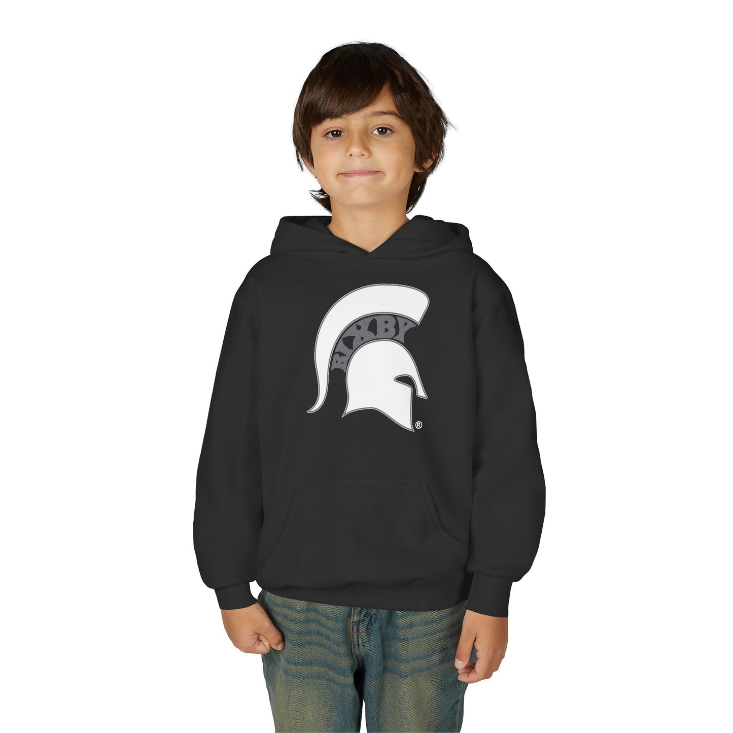 Spartan White Logo Youth Gildan Hoodie