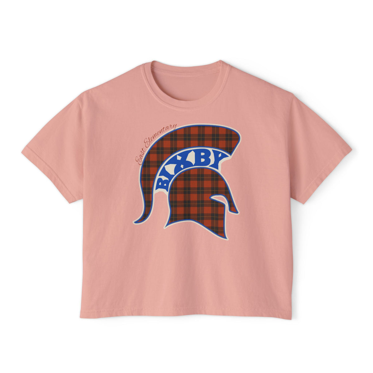 Bixby Spartans East Elementary Plaid Helmet Women's Boxy Tee – School Spirit Mom Shirt