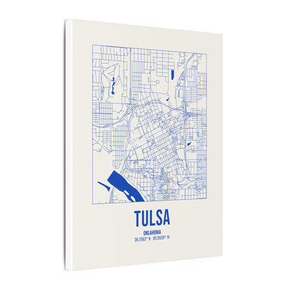Tulsa Street Map Canvas, Royal Blue on Cream