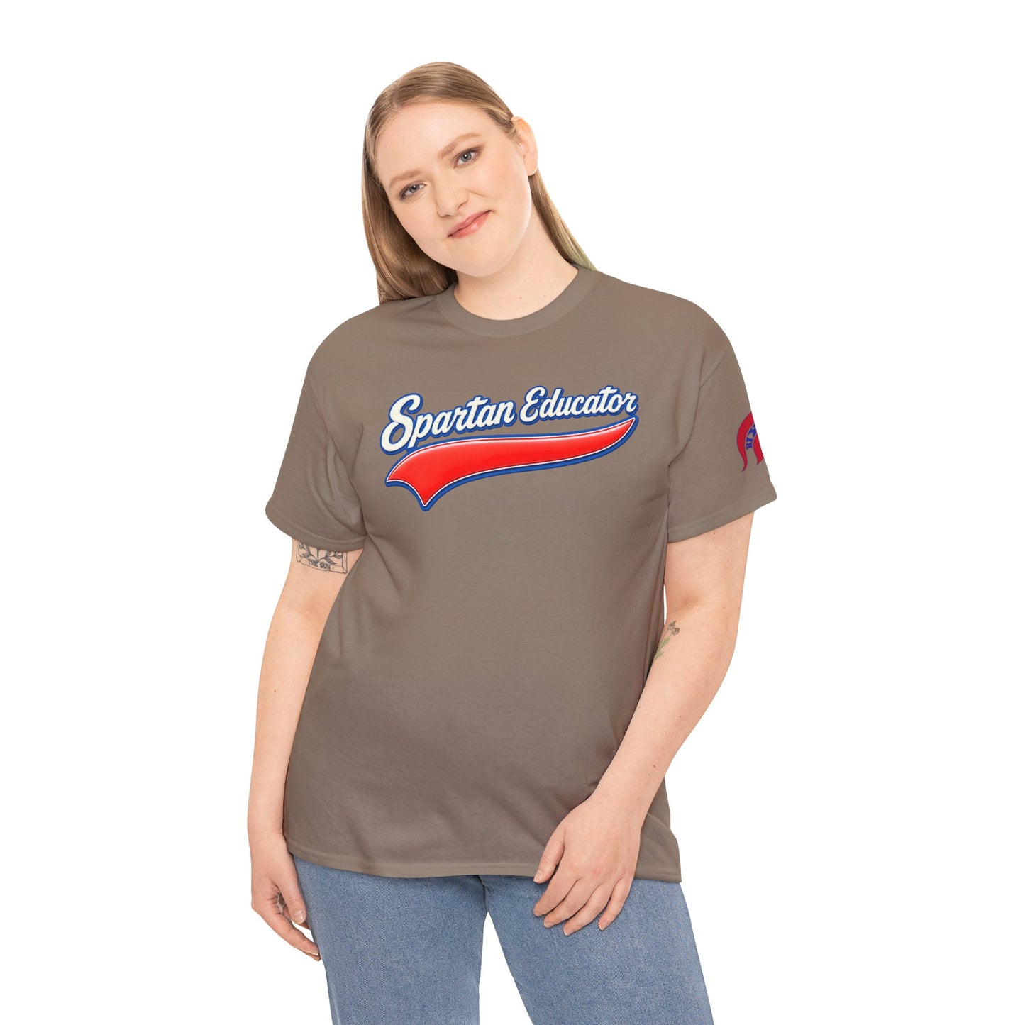 Spartan Educator Design Gildan Tee With Sleeve Logo