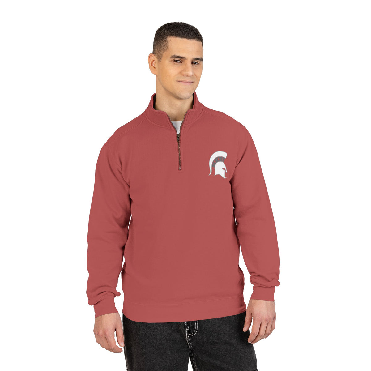 Bixby Spartans White Helmet Quarter-Zip Pullover Comfort Colors Tee