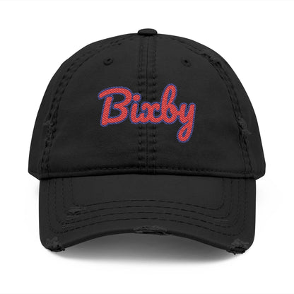 Bixby Spartans Distressed Dad Hat, Embroidered Red Script Bixby