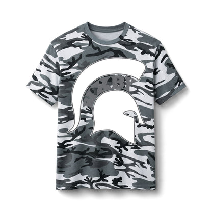 Bixby Spartans Camo Spartan Helmet - Military Style Cotton T‑ Tee