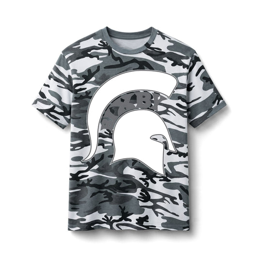 Bixby Spartans Camo Spartan Helmet - Military Style Cotton T‑ Tee