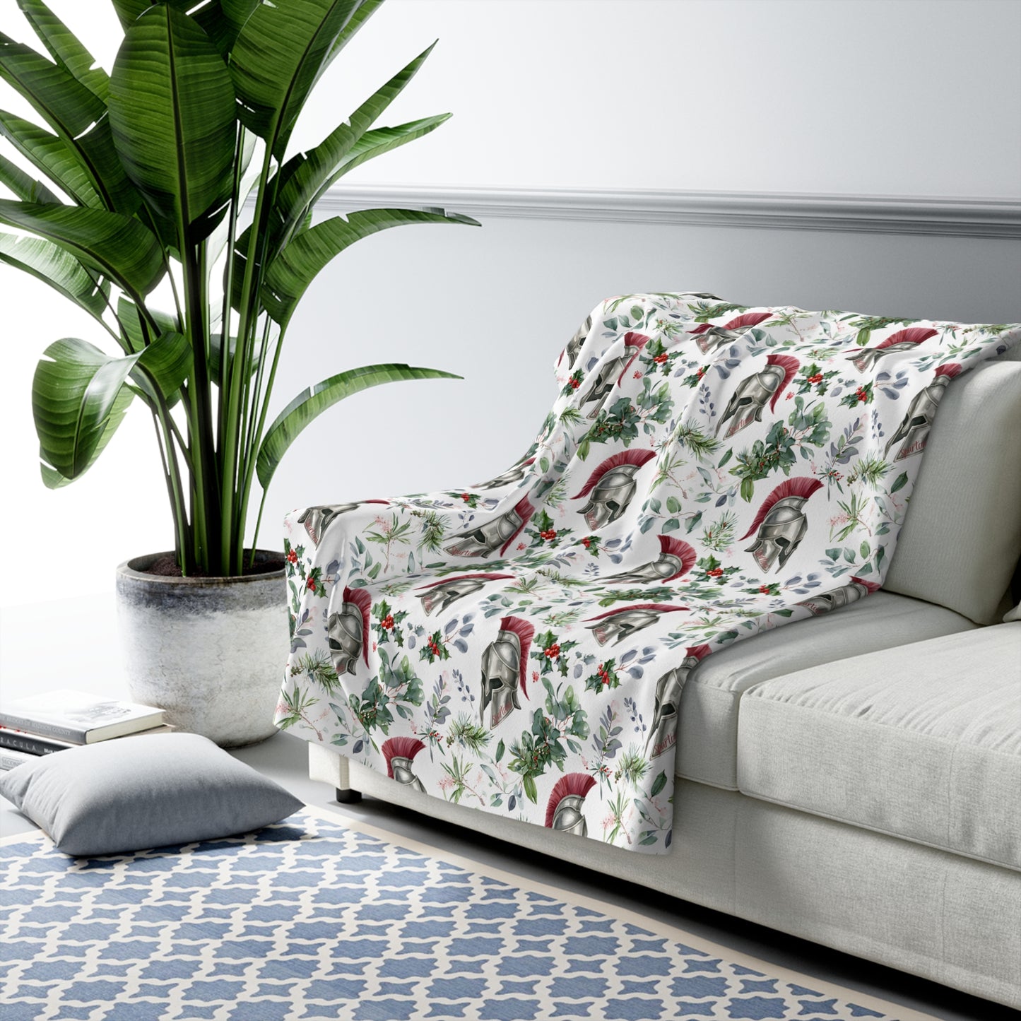 Spartan Christmas Floral Sherpa Fleece Blanket