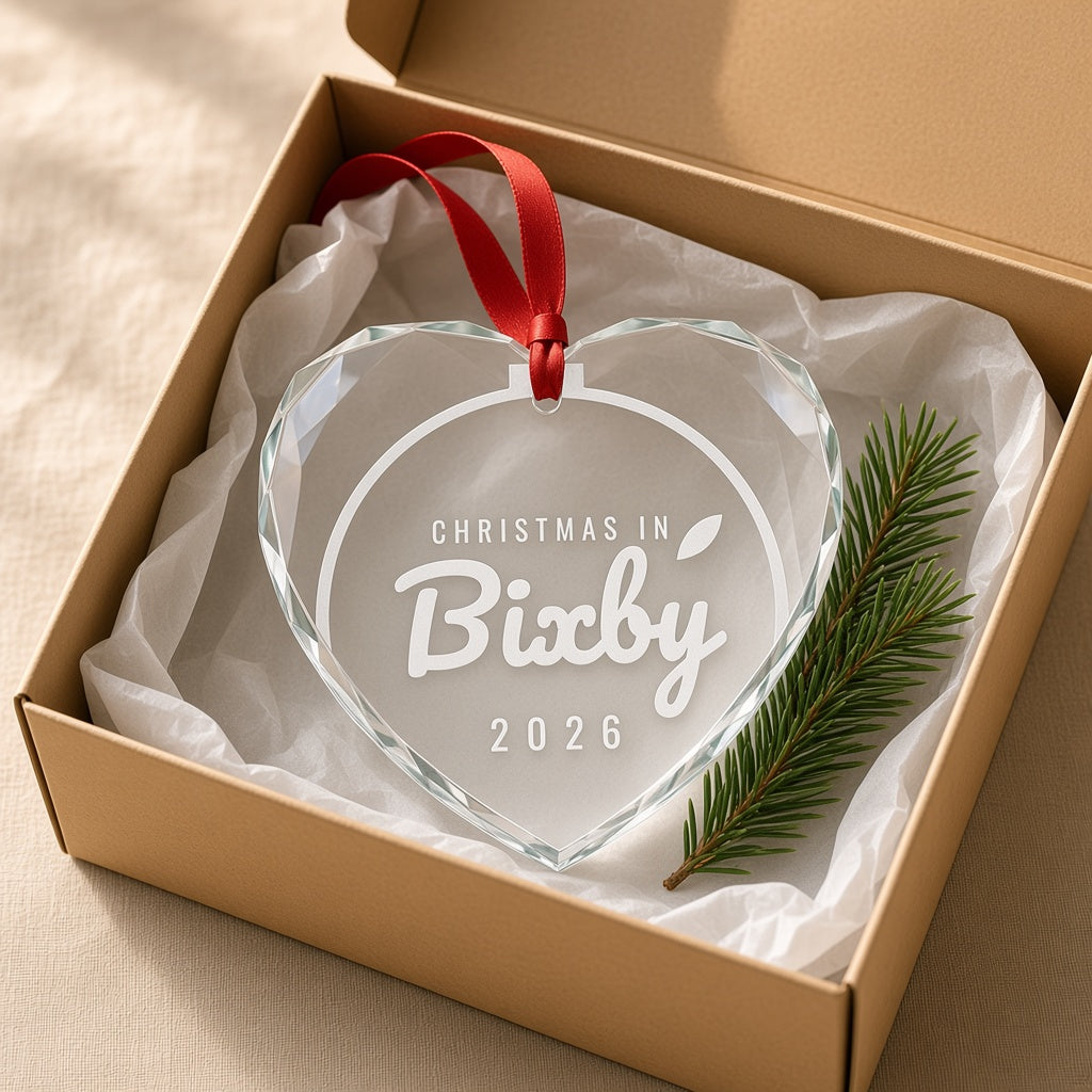 Heart crystal Christmas in Bixby ornament in a kraft gift box