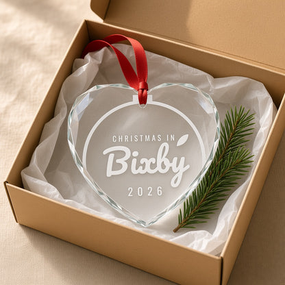 Heart crystal Christmas in Bixby ornament in a kraft gift box
