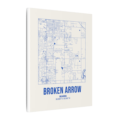 Broken Arrow Street Map Canvas, Royal Blue on Cream