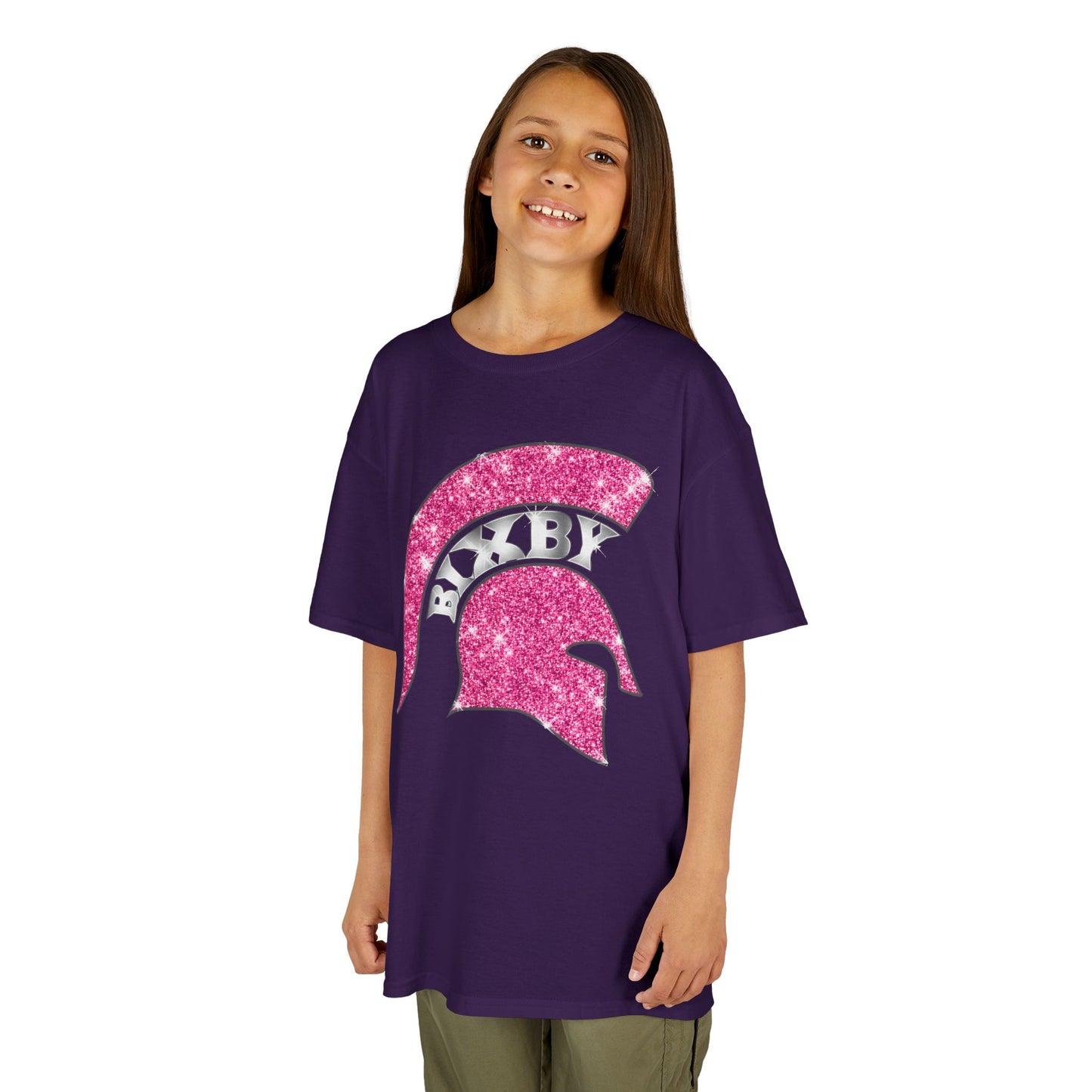 Bixby Spartan Pink Helmet Bling Youth Gildan Tee