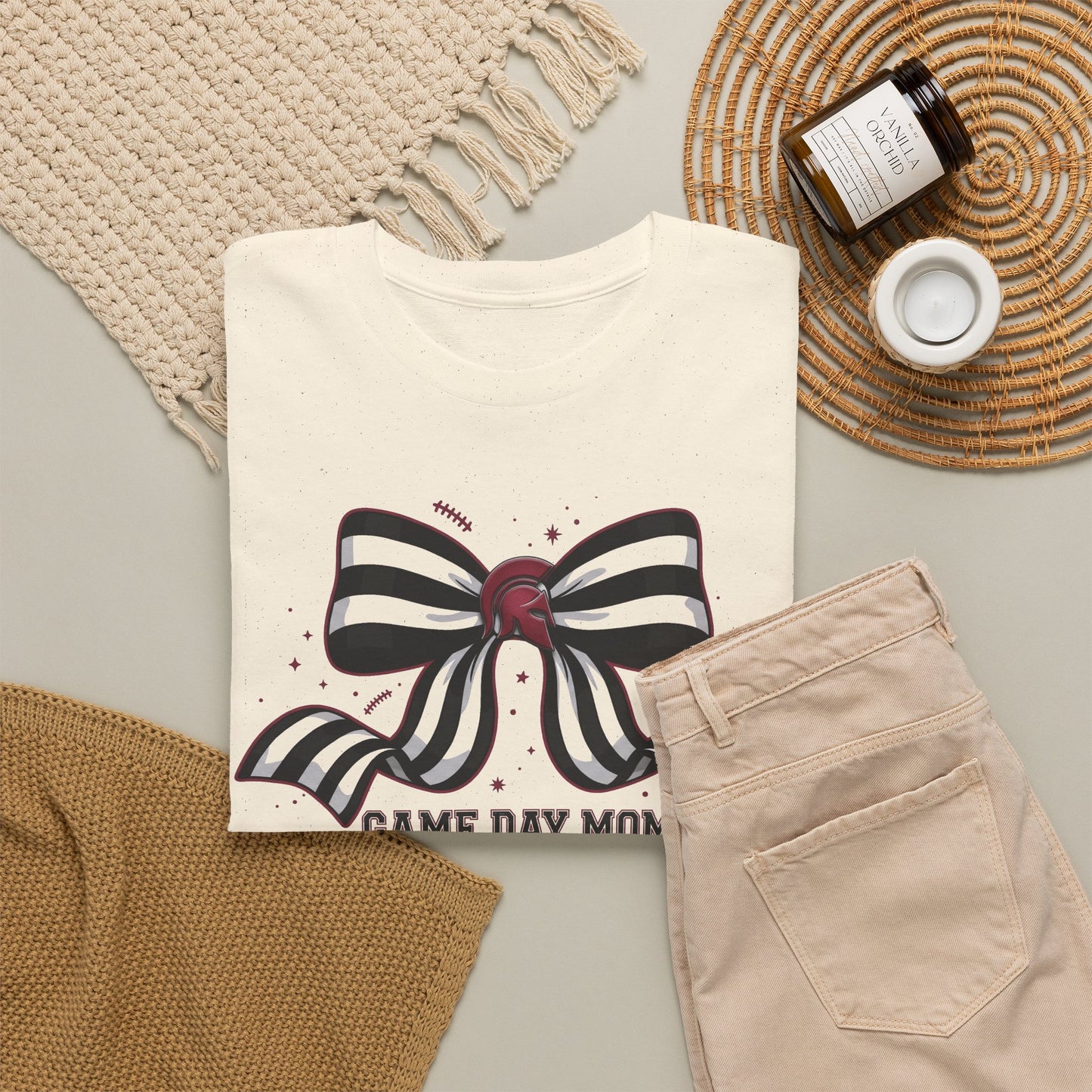 Game Day Mom T-Shirt – Striped Bow Football Mom Tee