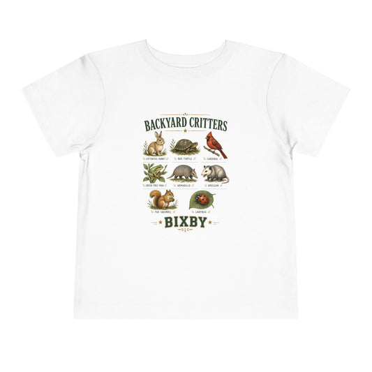 Toddler tee printed with Backyard Critters.