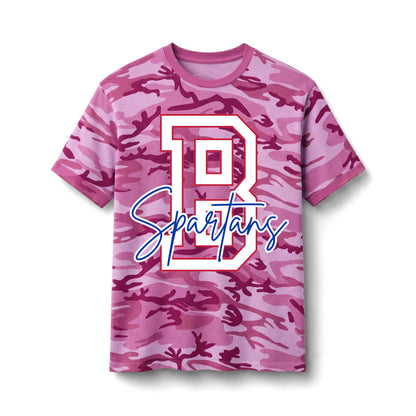 Bixby Spartans Camo Spartans - Letter B Graphic Cotton Tee