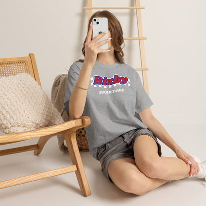 Bixby Spartans Retro Script Checkered Tee – Red, White & Blue Game Day Shirt