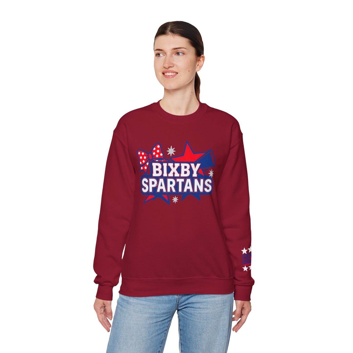 Bixby Cheer With Sleeve Print Gildan Sweatshirt