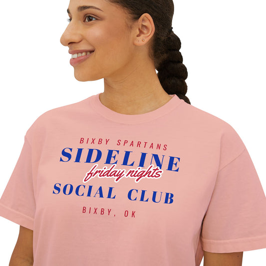 Bixby Spartans Sideline Social Club Friday Nights Women's Boxy Tee – Football Mom Shirt