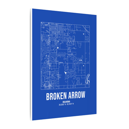Broken Arrow Street Map Canvas, White on Royal Blue