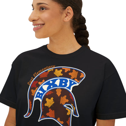 Bixby Spartans East Elementary Fall Leaves Helmet Women's Boxy Tee – Autumn Mom Shirt