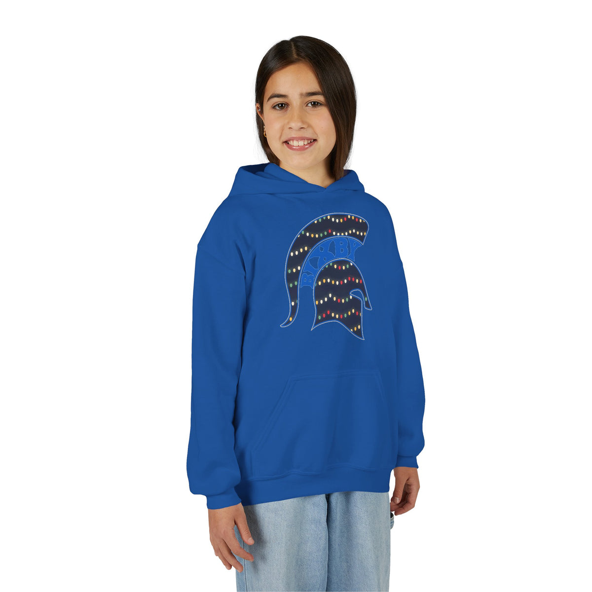 Bixby Spartans Christmas Lights Helmet Youth Hoodie, Kids Holiday