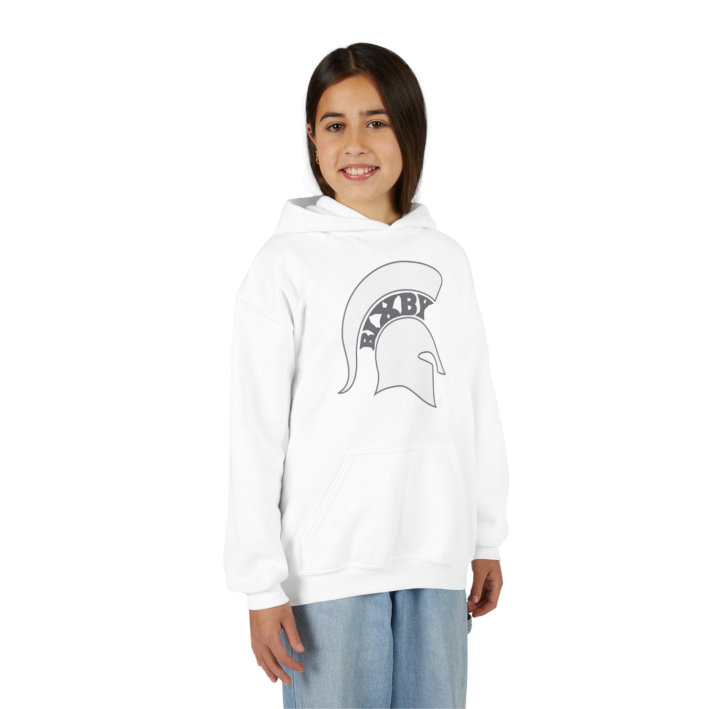 Spartan White Logo Youth Gildan Hoodie