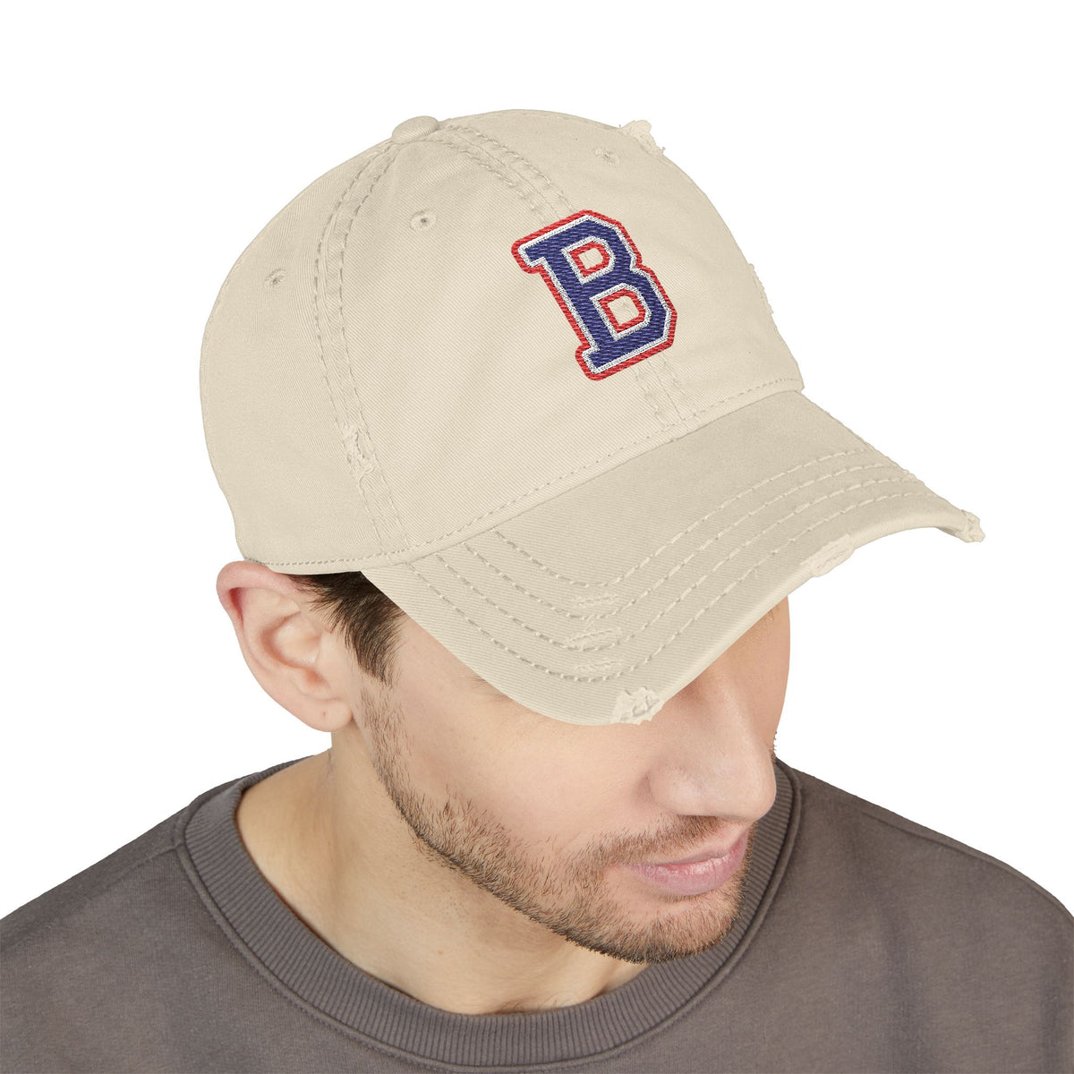 Bixby Spartans Distressed Dad Hat, Embroidered Varsity B