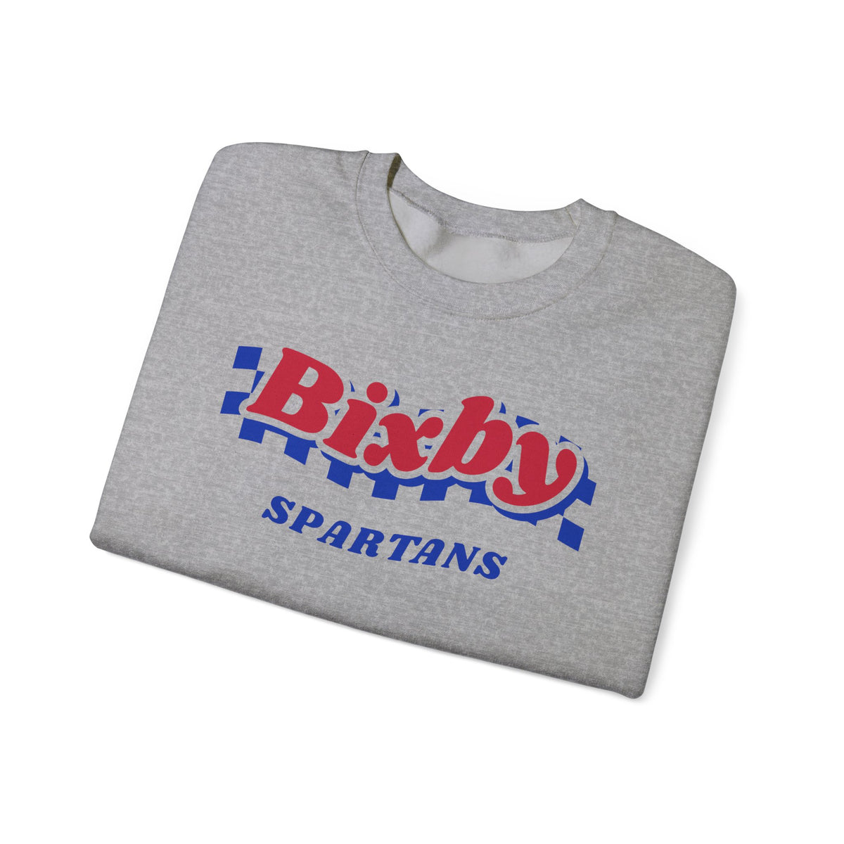 Bixby Spartans Retro Blue Checkered Script Sweatshirt – Vintage Game Day Crewneck