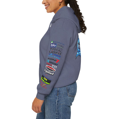 RV Megawatt Hoodie — Retro Camper Graphic Pullover with Sponsor Sleeve Logos