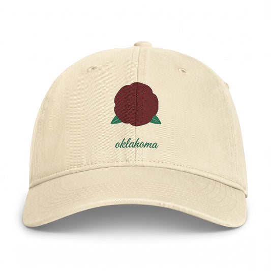 Oklahoma Rose Embroidered Washed Cap