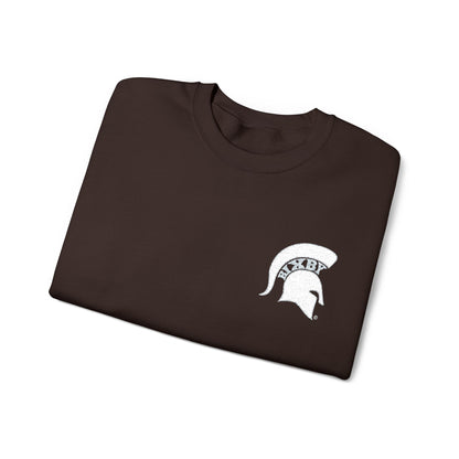 Embroidered White Spartan Helmet Gildan Sweatshirt