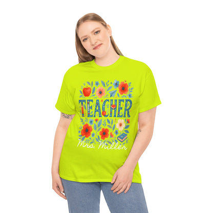 Floral Personalized Teacher Spartan Gildan Tee