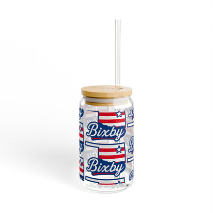 Patriotic Bixby OK Watercolor 16 Ounce Sipper Glass
