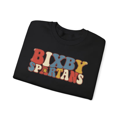 Bixby Spartans Retro 70's Vibe Distressed Print Gildan Sweatshirt
