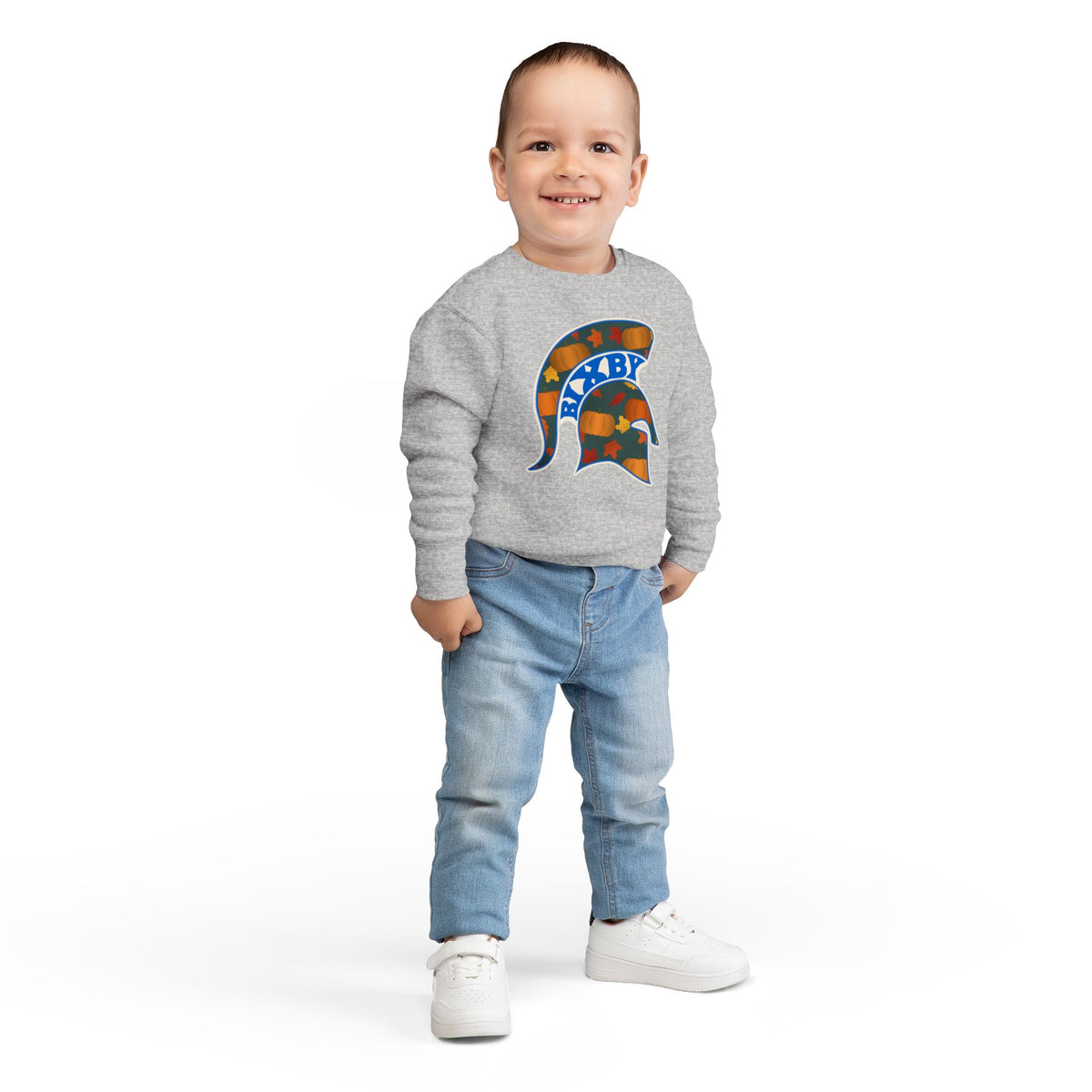 Bixby Spartans Pumpkin Patch Helmet Toddler Sweatshirt – Little Spartan Fall Crewneck