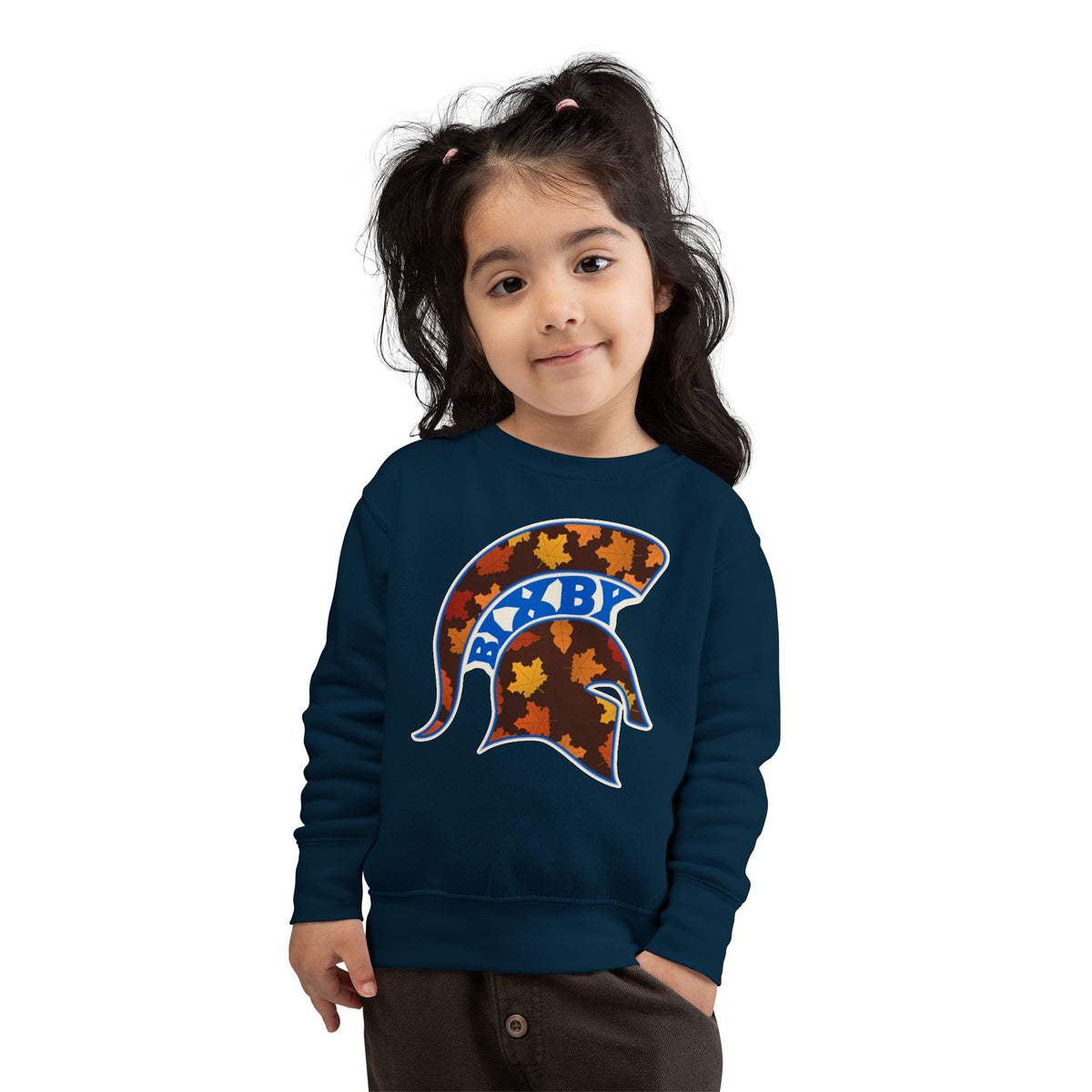 Bixby Spartans Fall Leaves Helmet Toddler Sweatshirt – Little Spartan Autumn Crewneck